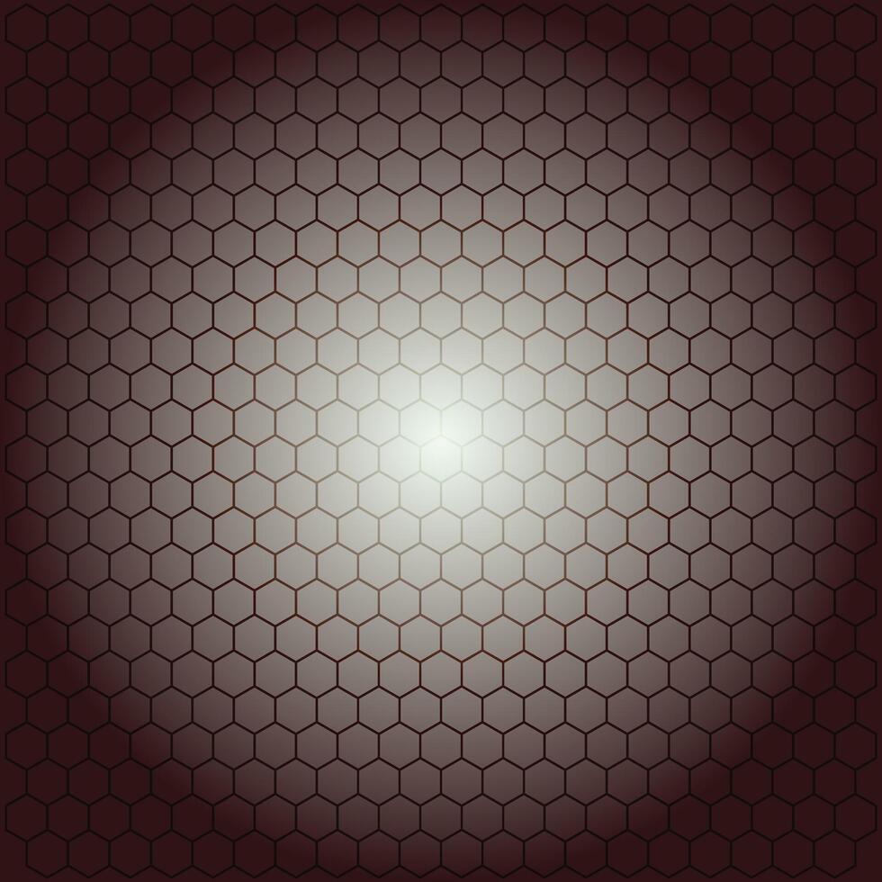 Modern dark geometric background with a central radiant glow highlighting a repeating hexagonal grid pattern, ideal for contemporary digital and web design vector