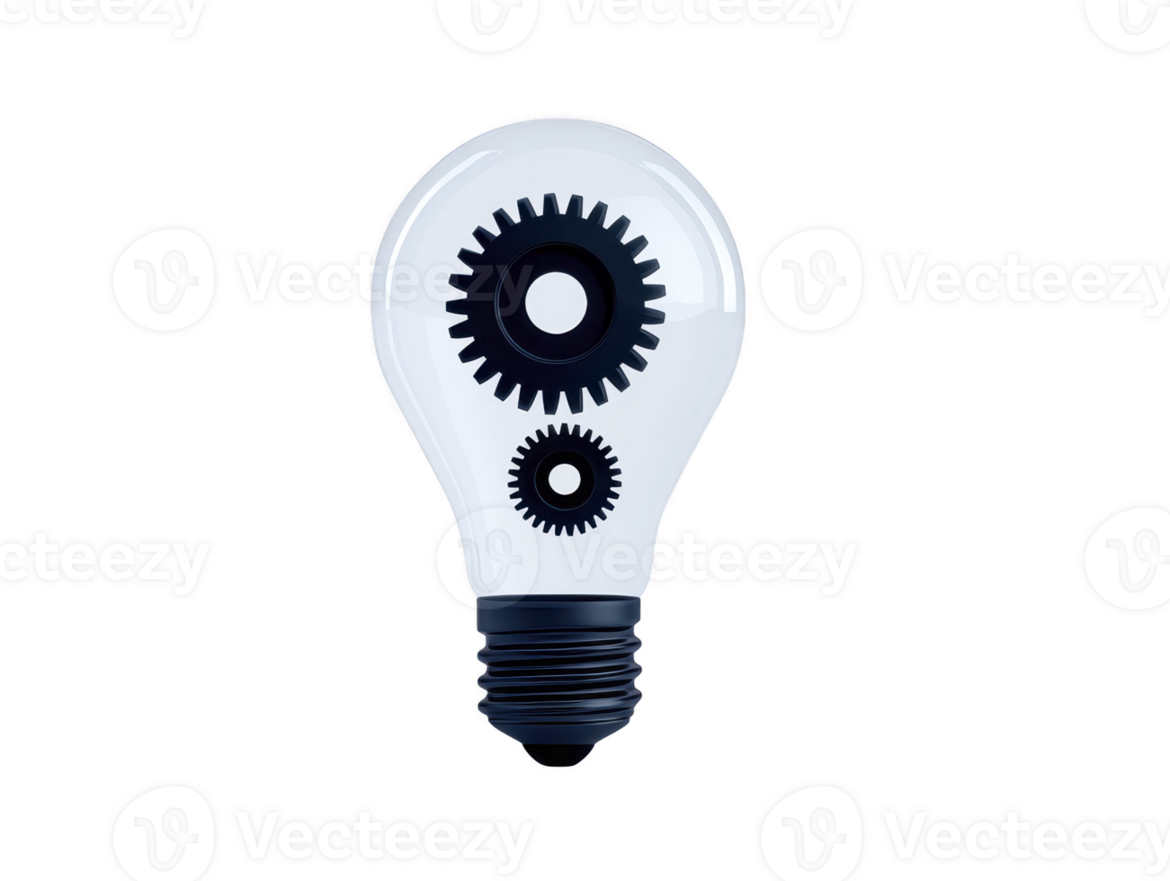Light bulb with two black gears inside symbolizing innovation creativity and technology on transparency background representing ideas engineering and mechanical concepts png