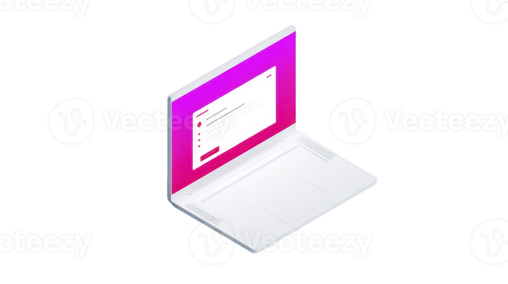White laptop computer with vibrant pink screen displaying user interface, modern digital device isolated on transparent background, minimalistic and clean design png