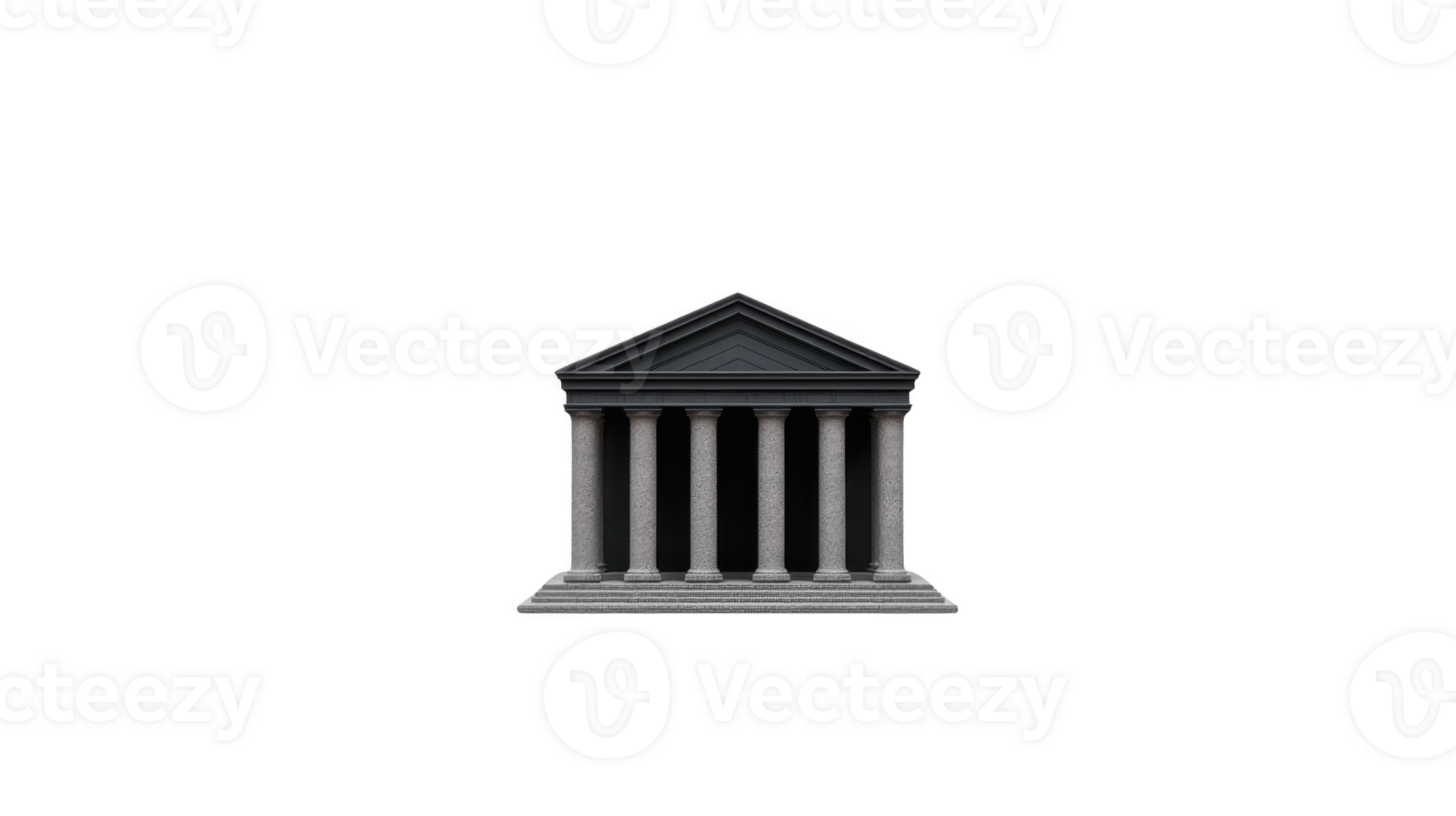 Ancient building with stone columns, classical architecture, gray facade, triangular pediment, historic structure, isolated on transparency background png