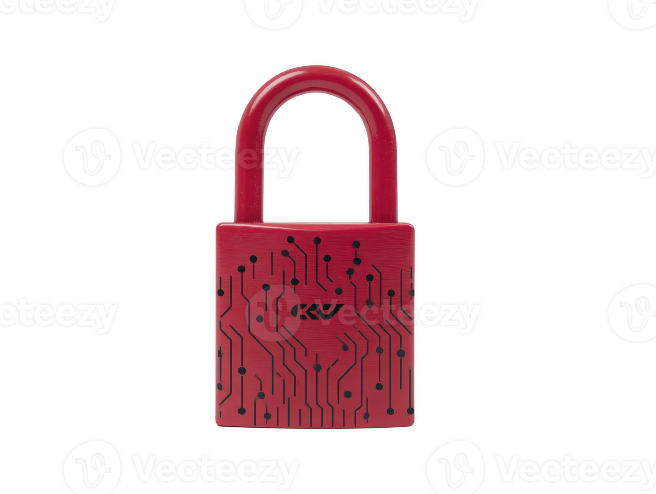 Red padlock with circuit pattern symbolizing cybersecurity data protection and digital privacy isolated on transparency background modern technology concept secure access safety encryption png