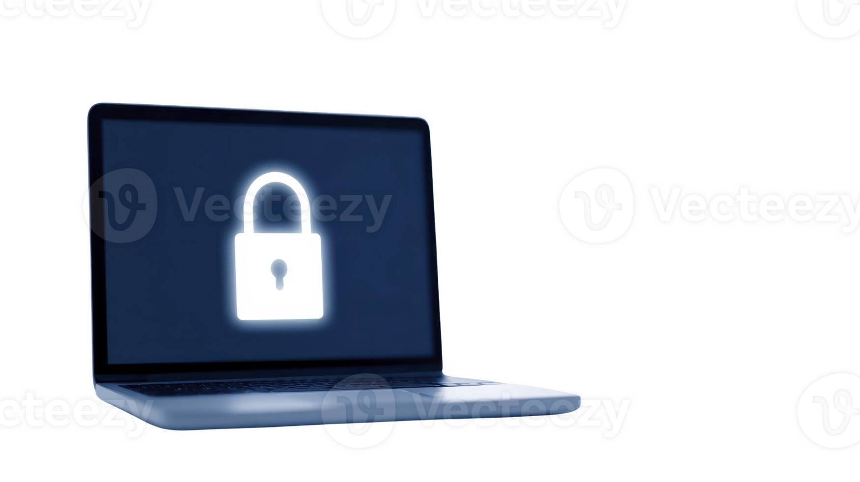 il computer portatile con raggiante lucchetto icona su schermo, simboleggiante sicurezza informatica, dati protezione, privacy, e sicuro in linea accesso, con trasparenza sfondo e moderno tecnologia concetto png