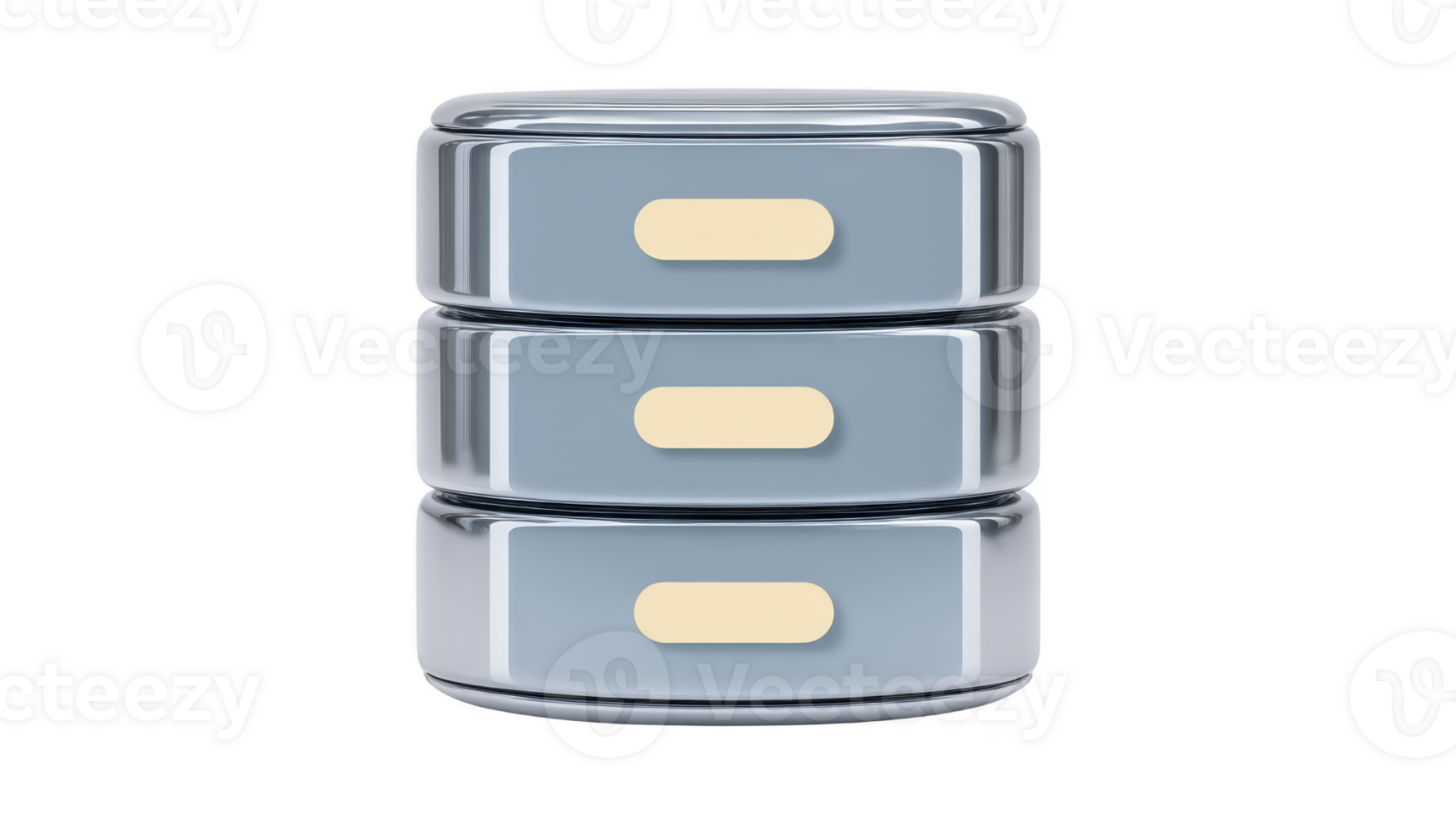 brilhante metálico base de dados ícone com três empilhado cilíndrico camadas e bege acentos, representando moderno dados armazenar, tecnologia, e nuvem Informática conceitos png