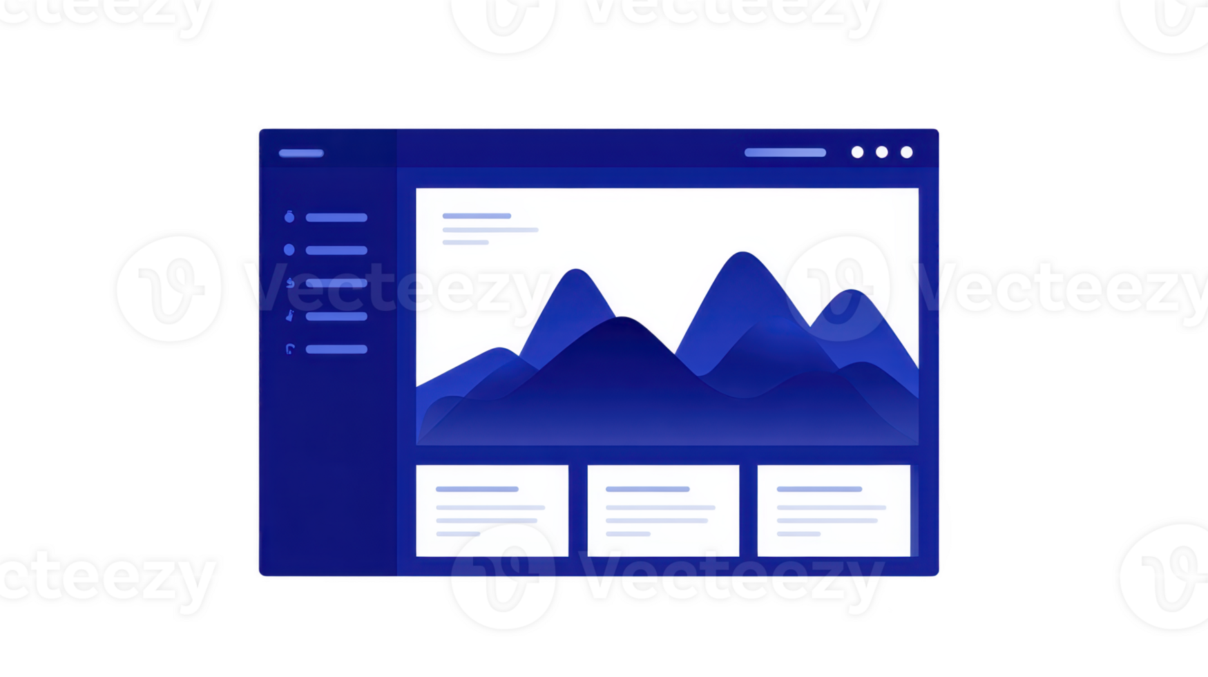 Modern dashboard interface with blue gradient analytics graph, navigation menu, and information cards, representing data visualization and business intelligence in digital workspace png