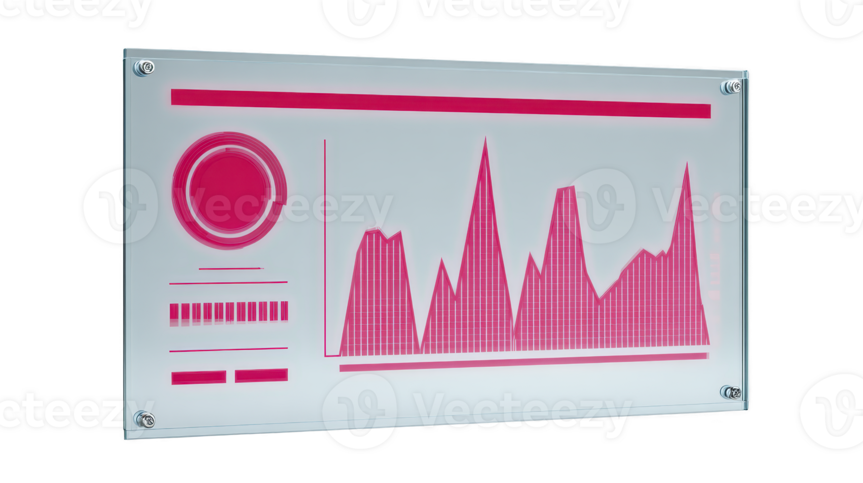 Modern digital dashboard with pink data visualization, futuristic interface, analytics chart, and circular graph, isolated on transparency background png