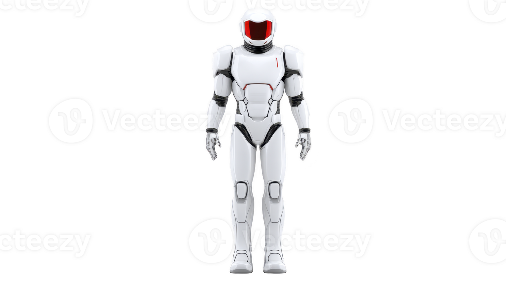 Robot humanoid white futuristic technology artificial intelligence android standing full body isolated innovation modern science cybernetic advanced digital machine sleek red accent helmet suit png