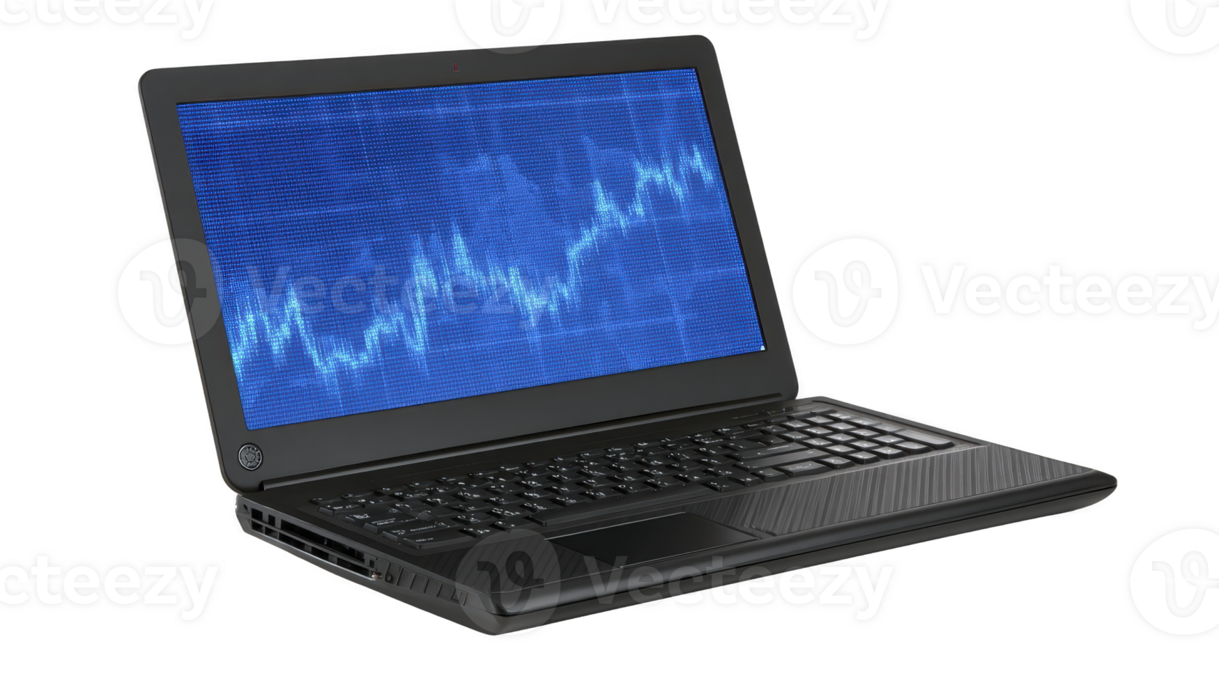 Preto computador portátil computador com azul digital gráfico em tela, moderno tecnologia dispositivo para negócios, finança, ou dados análise, isolado em transparência fundo png