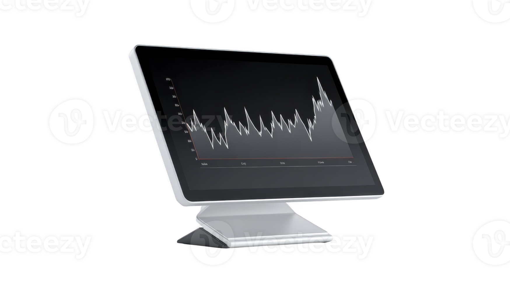 Modern monitor silver frame displaying line graph isolated on transparency background technology business data analysis digital screen professional clean design png