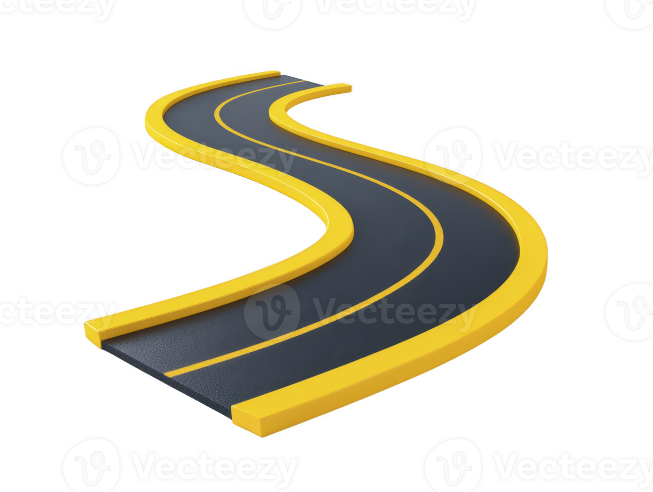 Curved road with yellow border and double yellow line, isolated on transparency background, symbolizing journey, direction, and travel with modern, minimalistic style png