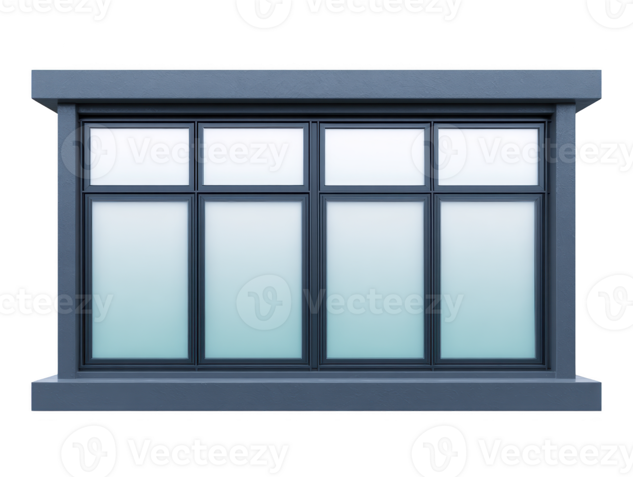 Window glass frame modern architecture blue transparent exterior building rectangular Large window with blue frame and transparent glass modern architecture style clean and minimalistic design png