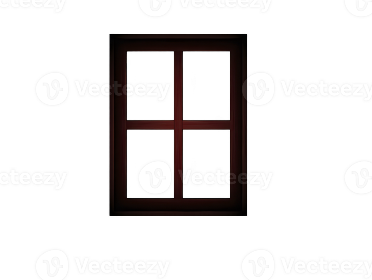 Window frame with four glass panes, isolated on transparent background, simple and rustic style, evokes sense of nostalgia and calm, suitable for home design projects png