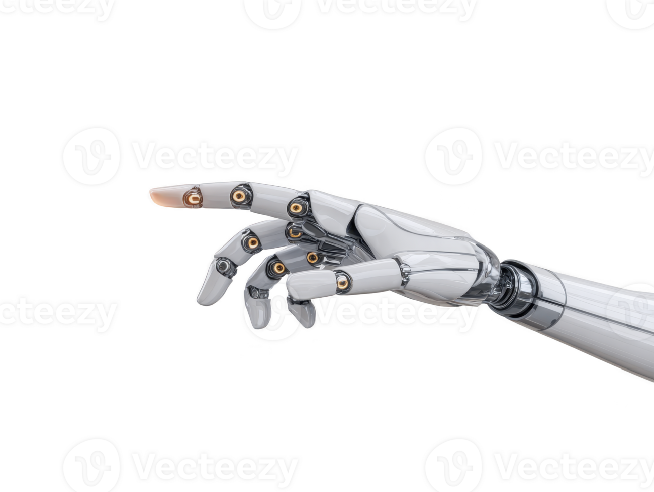 Robotic hand artificial intelligence technology innovation futuristic metallic mechanical isolated pointing gesture conveys sense of precision and advanced engineering png