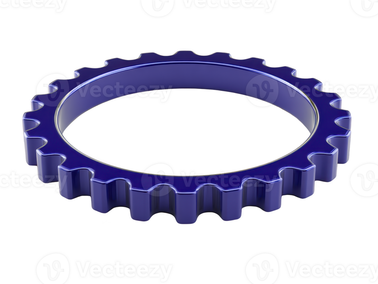 Blue gear metallic cog circular machine part shiny industrial component isolated on transparency background mechanical engineering precision equipment modern technology 3D rendering clean design png