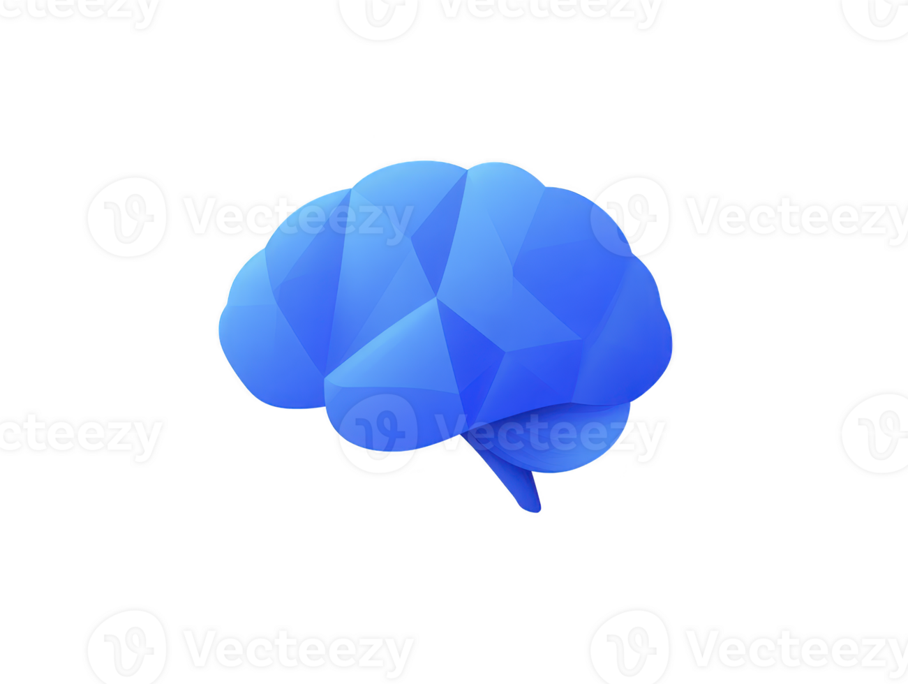 Blue brain polygonal geometric abstract digital 3D isolated modern creative intelligence technology concept on transparency background symbolizing innovation and thinking png