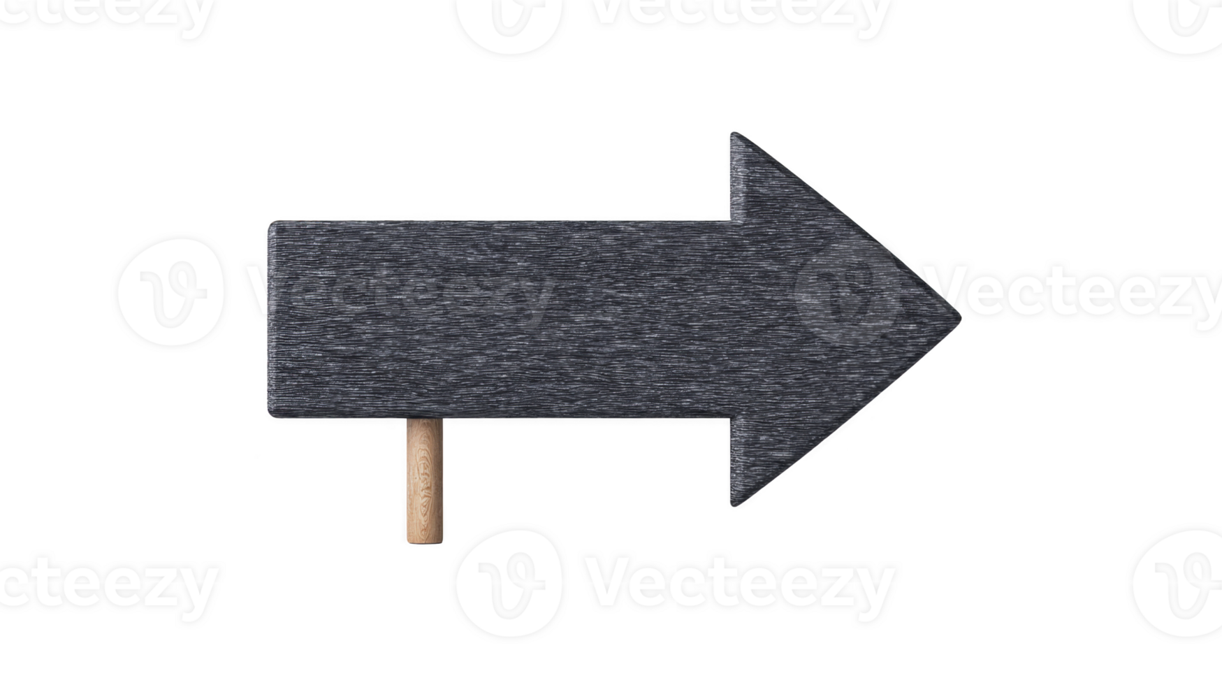 Black wooden arrow sign right direction isolated on transparent background simple rustic style blank space for text guidance navigation and information concept png