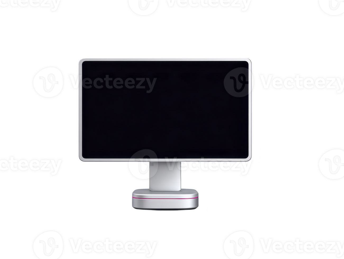 moderno computador monitor com em branco Preto tela, minimalista projeto, prata quadro, e vermelho sotaque em base, isolado em transparente fundo, tecnologia conceito png