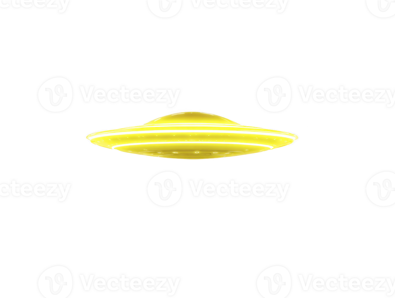Yellow flying saucer glowing UFO isolated on transparent background futuristic spaceship science fiction mysterious hovering digital illustration imaginative outer space png