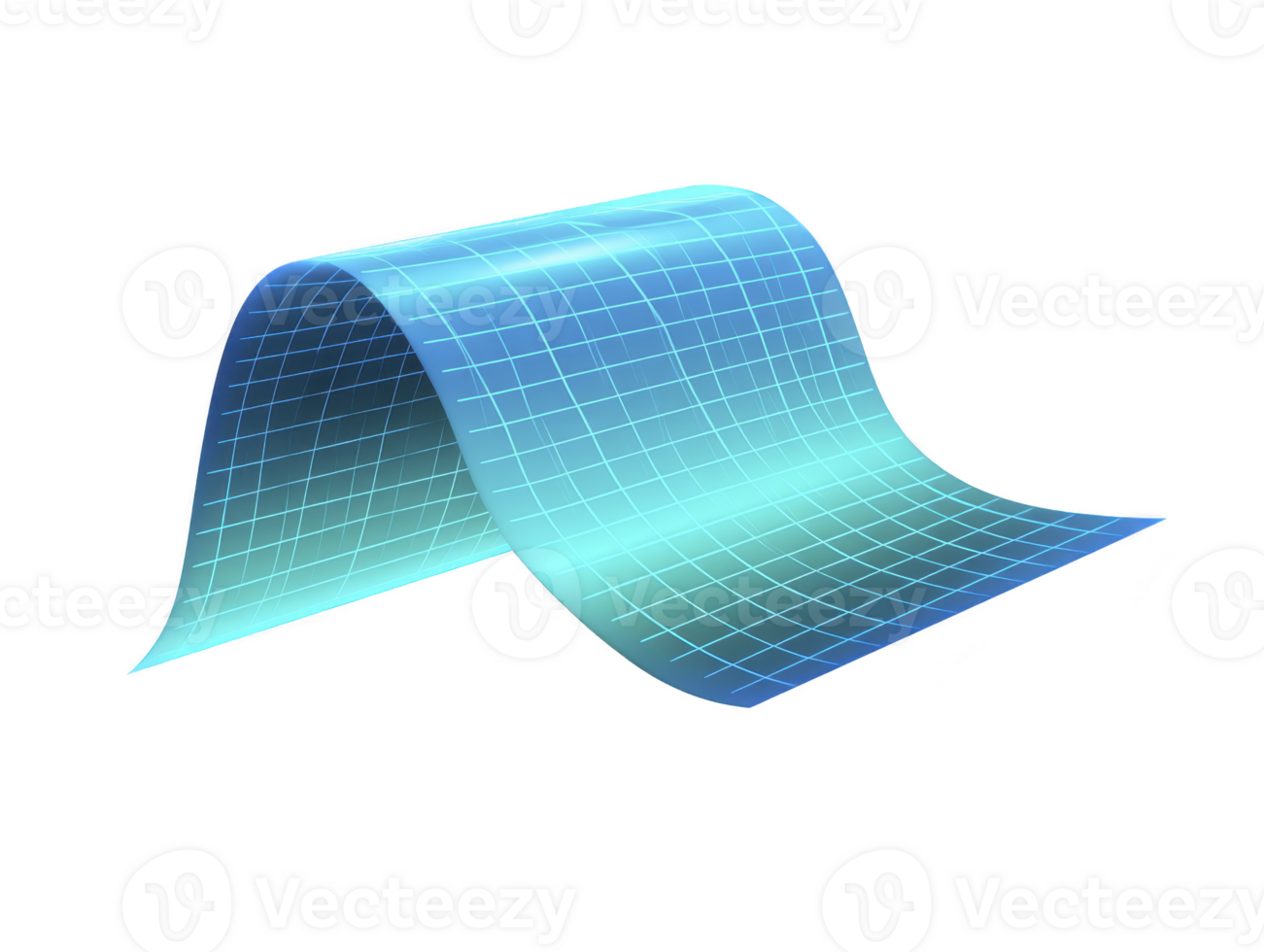 Curved blue grid surface, digital 3D illustration with glowing effect, abstract futuristic design, technology concept, smooth lines, modern background, creative visualization png