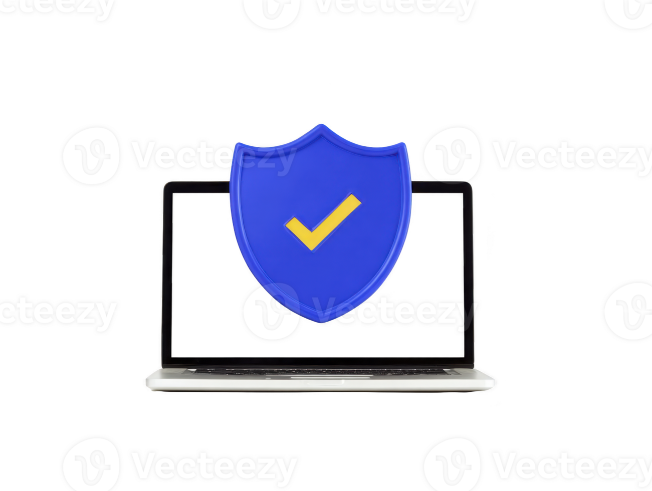 Blue shield yellow checkmark laptop cybersecurity data protection internet safety secure technology digital online security confidence privacy assurance modern computer network trust encryption png