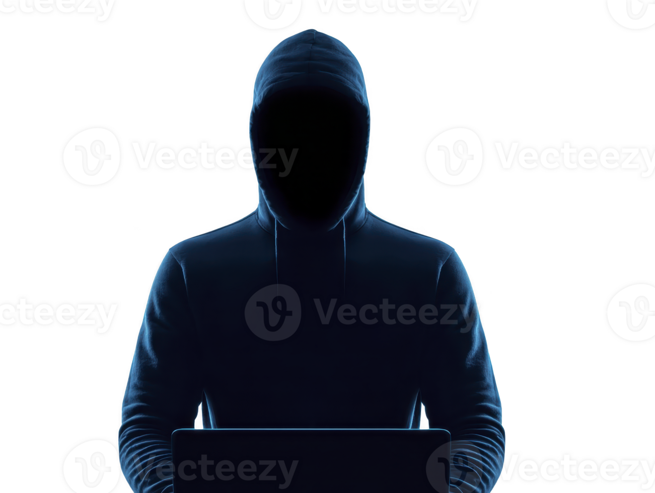 encapuzado figura silhueta misterioso hacker às computador transparência fundo cyber segurança ameaça digital crime anonimato tecnologia Internet Perigo secreto intenso humor png