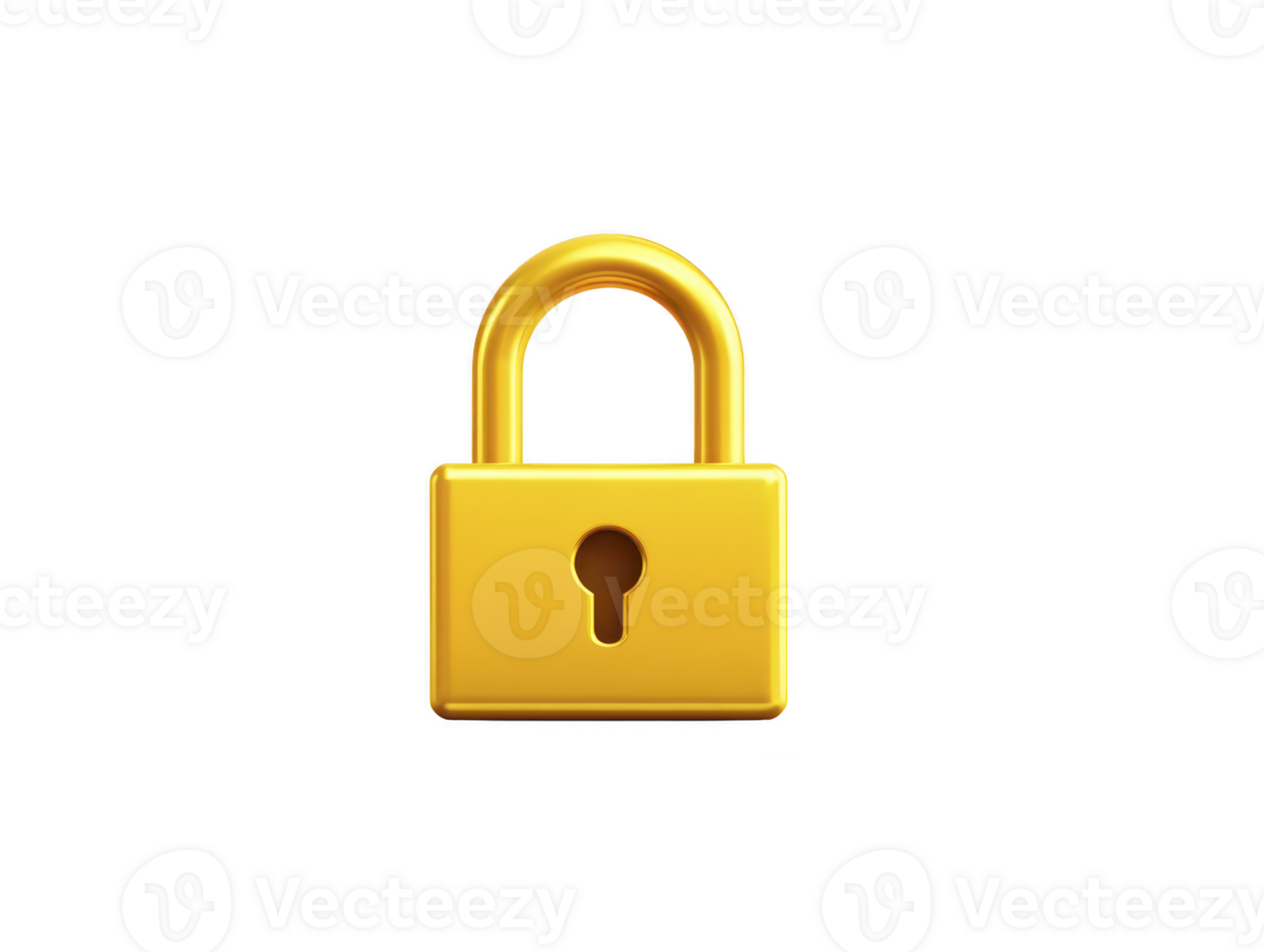 Yellow padlock icon, shiny metallic finish, isolated on transparency background, symbolizing security, privacy, and protection, with simple and modern design for digital or web use png