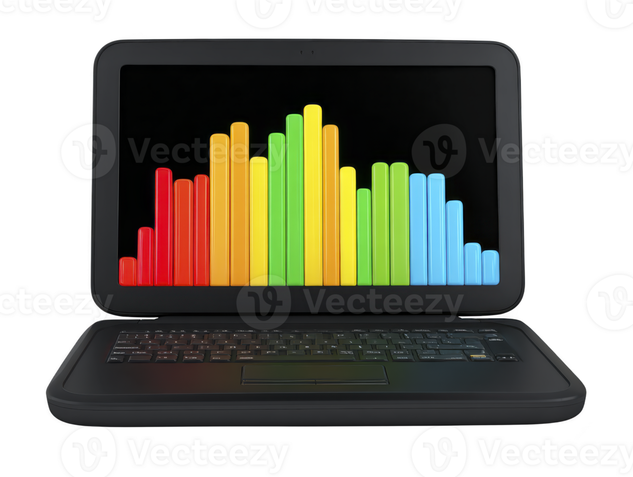 Colorful bar graph on laptop screen, digital analytics, data visualization, business growth, technology, and modern workspace concept, conveying sense of progress and innovation png
