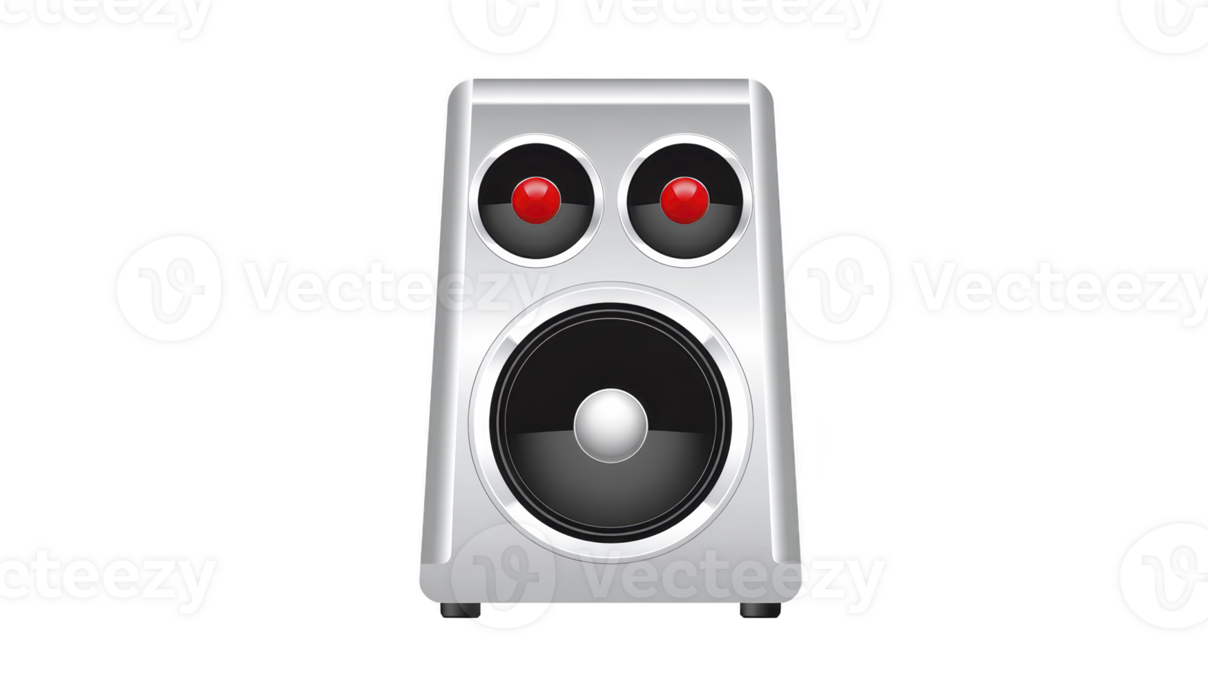 Silver speaker with two red tweeters and one large woofer, designed for clear and powerful sound output in modern audio systems png
