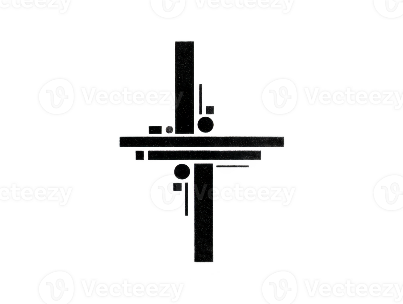 Abstract geometric design with black rectangles and circles arranged in balanced composition on transparent background, creating modern and minimalistic visual effect png