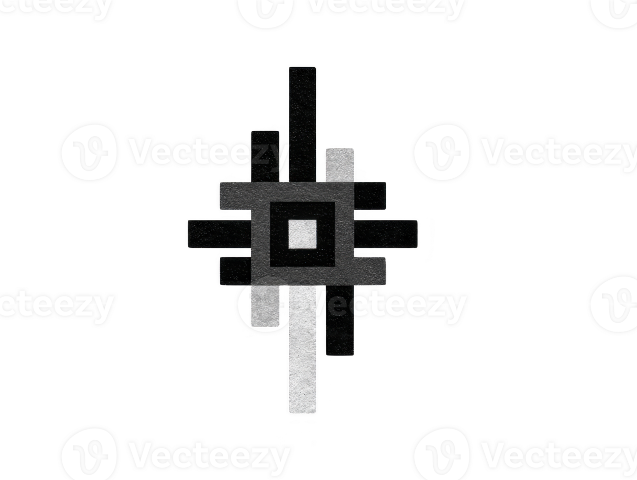 Abstract geometric design with overlapping black and gray rectangles forming symmetrical pattern with central square, creating modern and minimalistic visual effect png