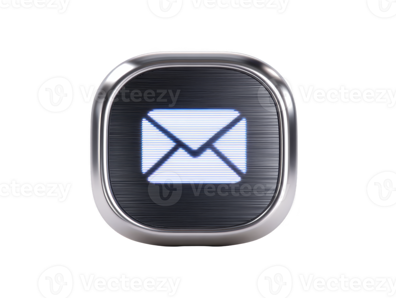 Envelope icon digital button metallic frame glowing mail symbol modern communication email technology user interface isolated transparency background png