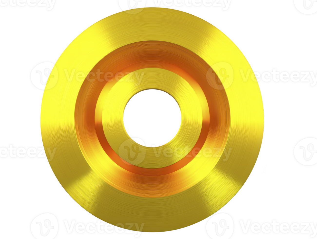 Golden metallic circular object with concentric rings, shiny reflective surface, and smooth texture, viewed from above, abstract industrial design, modern and elegant appearance png