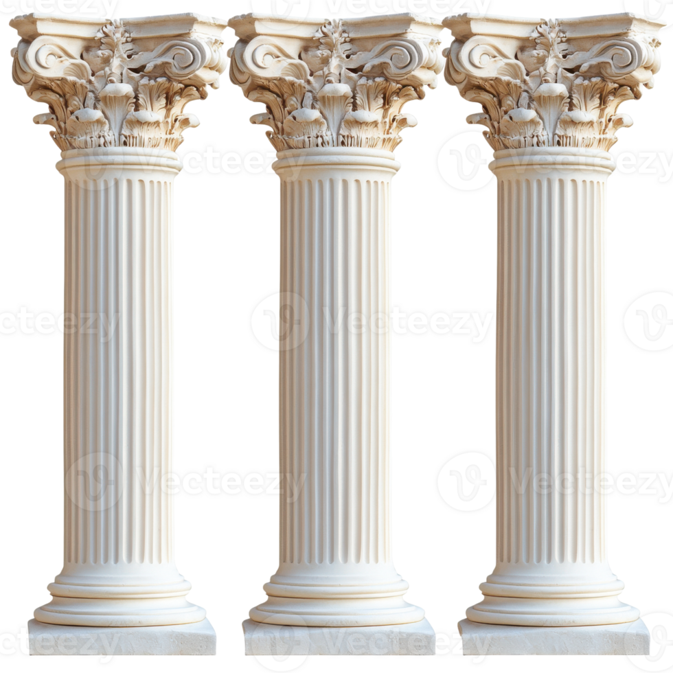 Elegant columns showcasing intricate architectural design during daylight in a classic setting of ancient inspiration, Transparent Background png