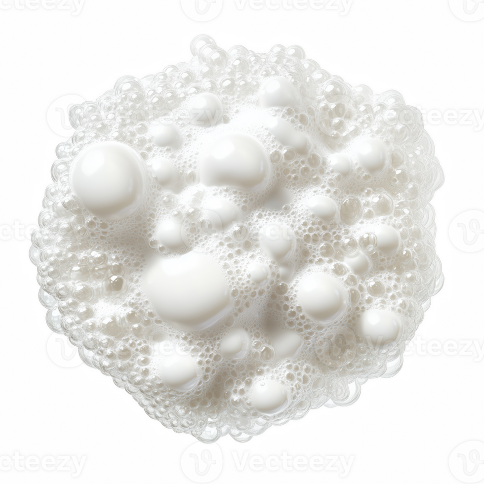 A cluster of white creamy foam bubbles with soft, fluffy texture and varying bubble sizes, isolated on transparent background. png