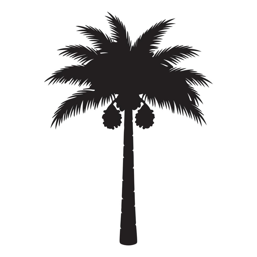 Silhouette of a Date Palm Tree with Hanging Dates and Foliage vector