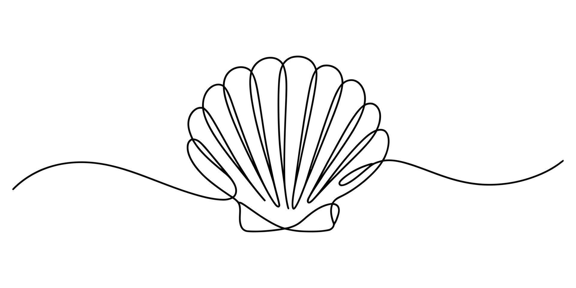 Elegant continuous line drawing of a seashell with wavy elements vector