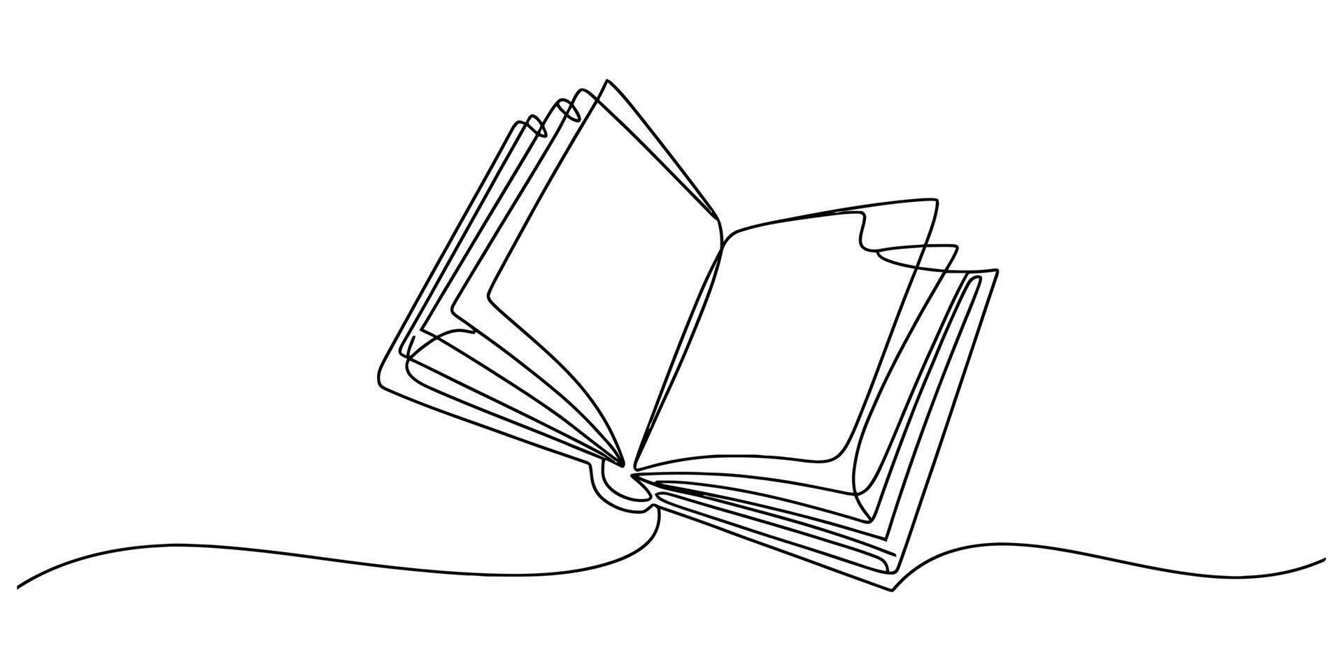 Minimalist continuous line drawing of an open book floating on a single line vector
