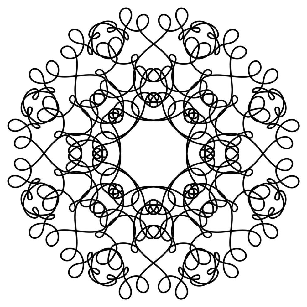 Abstract black circular pattern hand drawn in linear style on white background vector