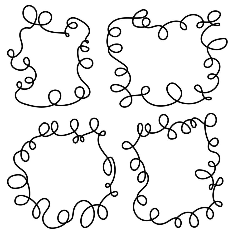 A set of four hand-drawn frames in a single line style vector