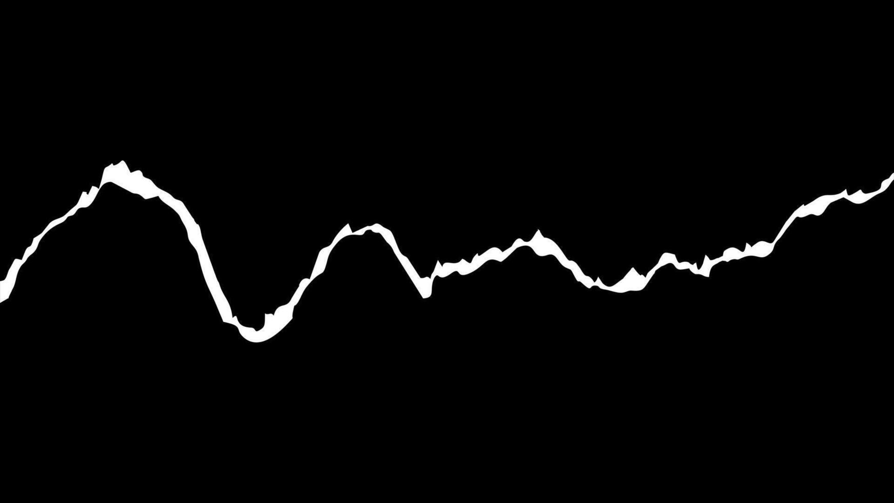 White horizontal rip on a black background. Abstract torn paper texture. Jagged edge silhouette resembling a mountain range or pulse line. Element vector