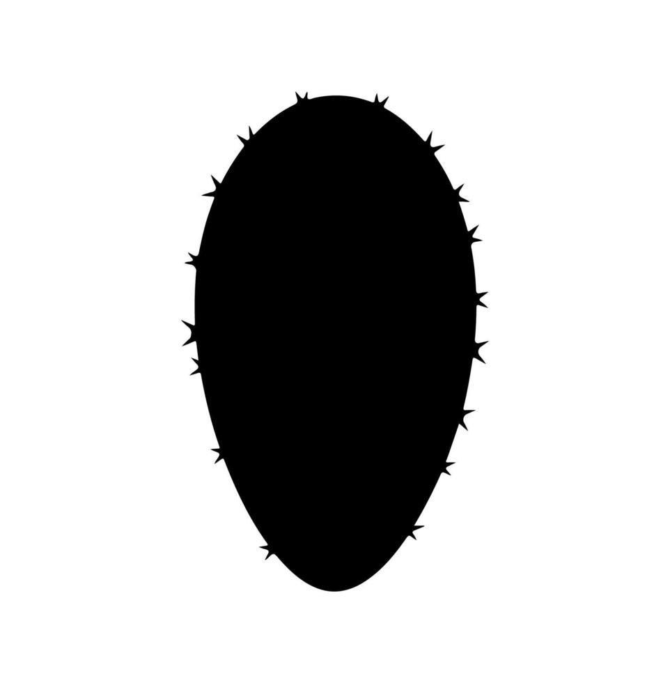 Silhouetted oval cactus shape with pointed thorns around edge, white background vector