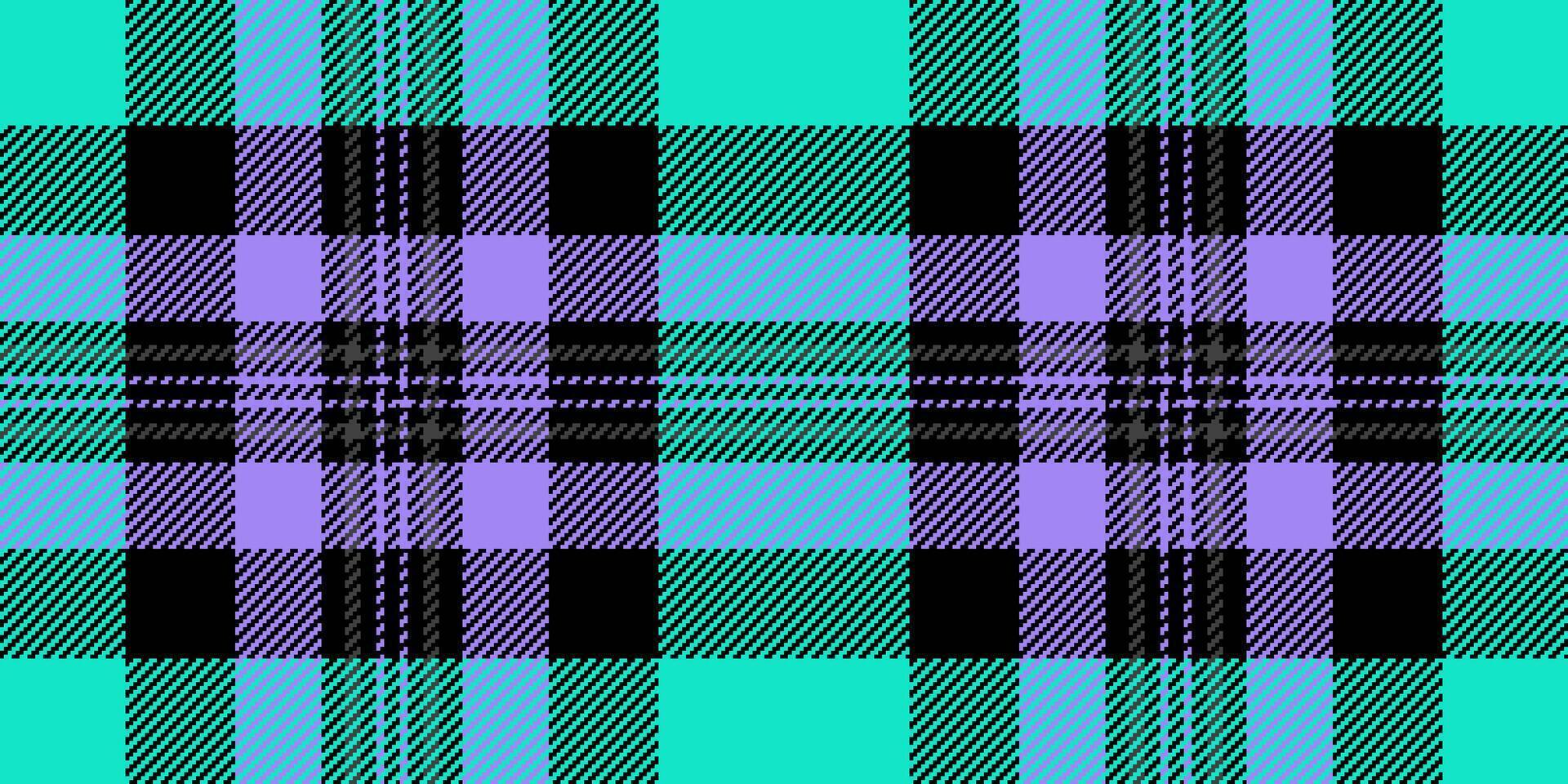 Hippie plaid textile background, outside check tartan pattern. Part fabric texture seamless in black and bright colors. vector