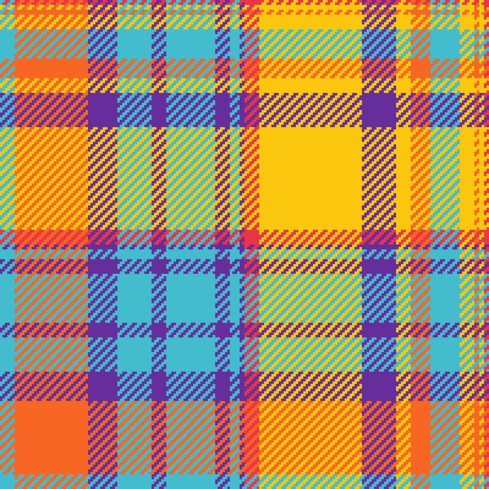 Vibrant pixelated plaid pattern. Eyecatching texture evokes warmth and retro vibes. Great for backgrounds, textiles, or design elements. Versatile and unique. vector
