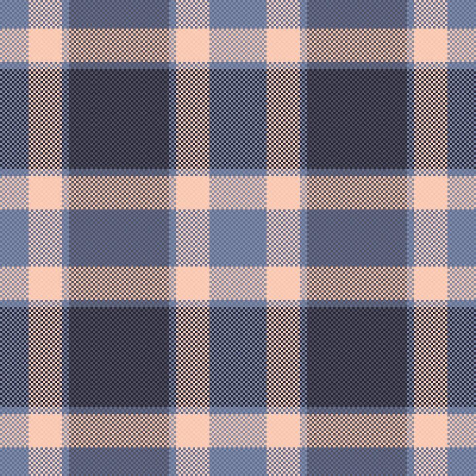 Classic plaid pattern featuring blue and peach hues. Versatile background for design, textiles, branding, or web projects. Evokes tradition, comfort, style. vector