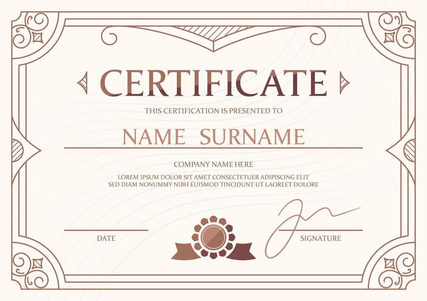 Name certificate retro frame template vector