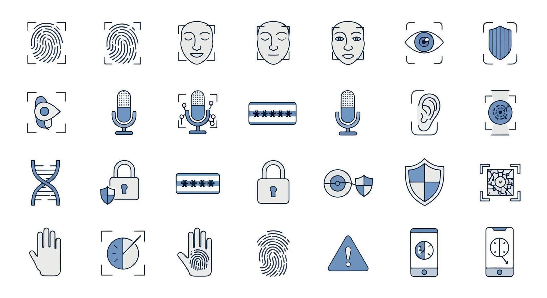 Biometric Authentication Icons - Fingerprint, Face, Voice, and More. vector