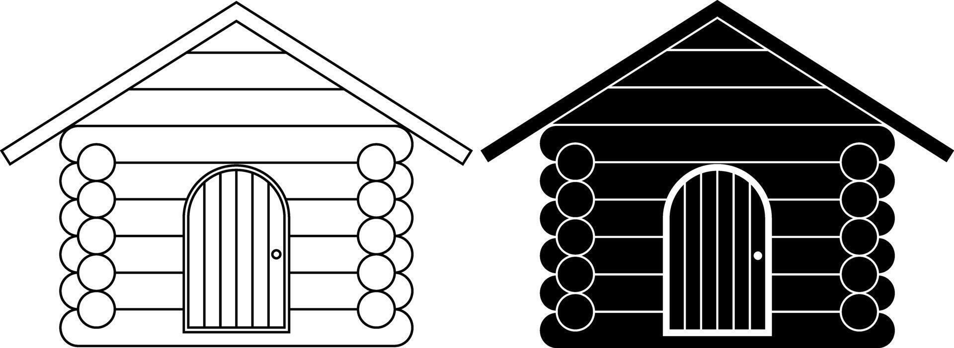 front view Log cabin icon set vector