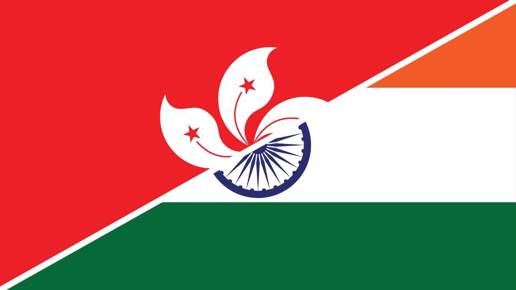 Split flag design combining the national flags of Hong Kong and India vector