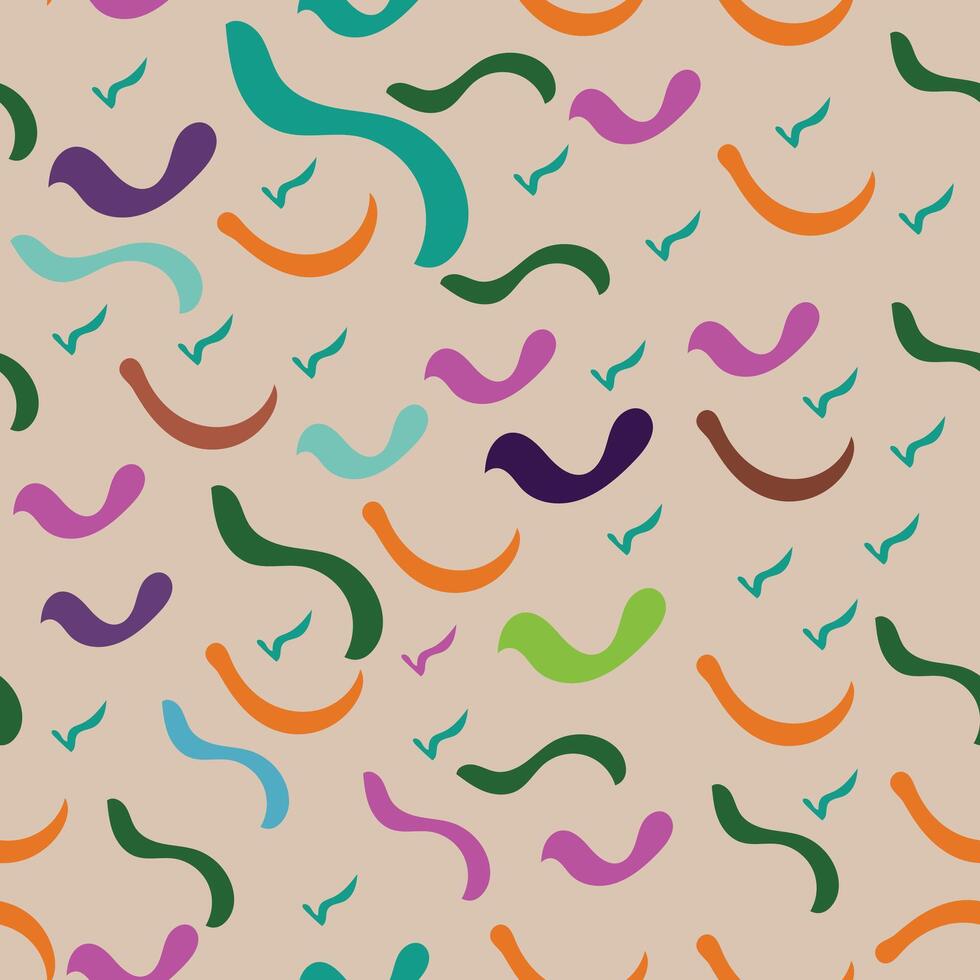 Vibrant modern abstract pattern with playful curves and check marks on beige background vector