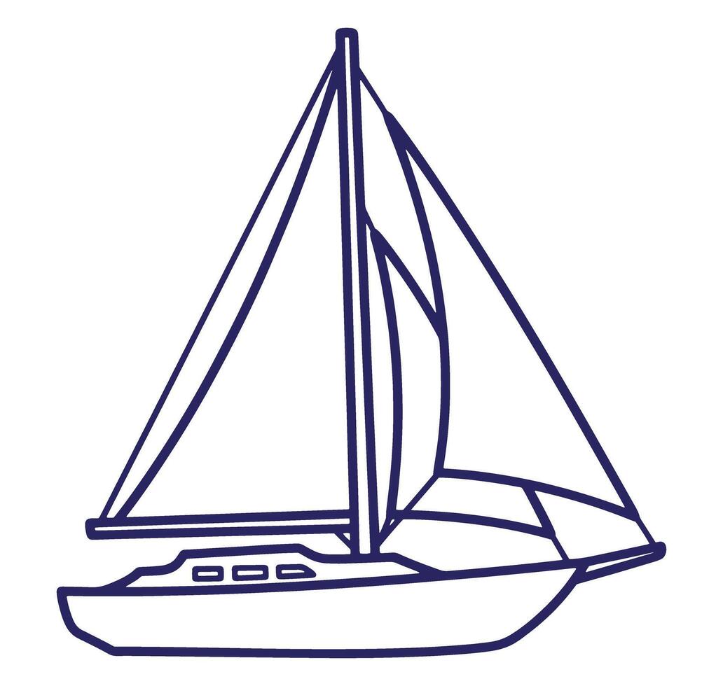 Simple line drawing of a sailing yacht on white background ideal for various design projects vector