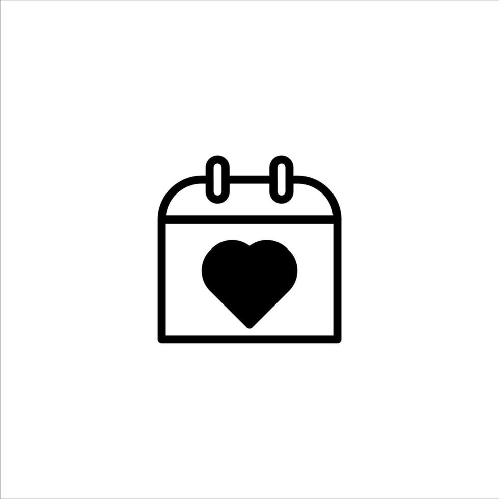 Simple black calendar icon displaying heart symbol representing a special date of affection in mind vector